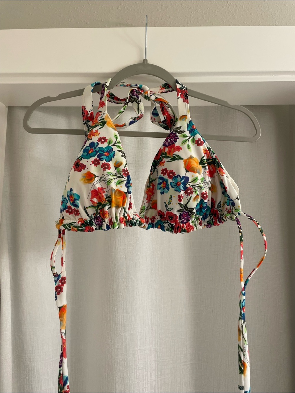Unique Vintage White Floral Swim Top with Multicolor Accents